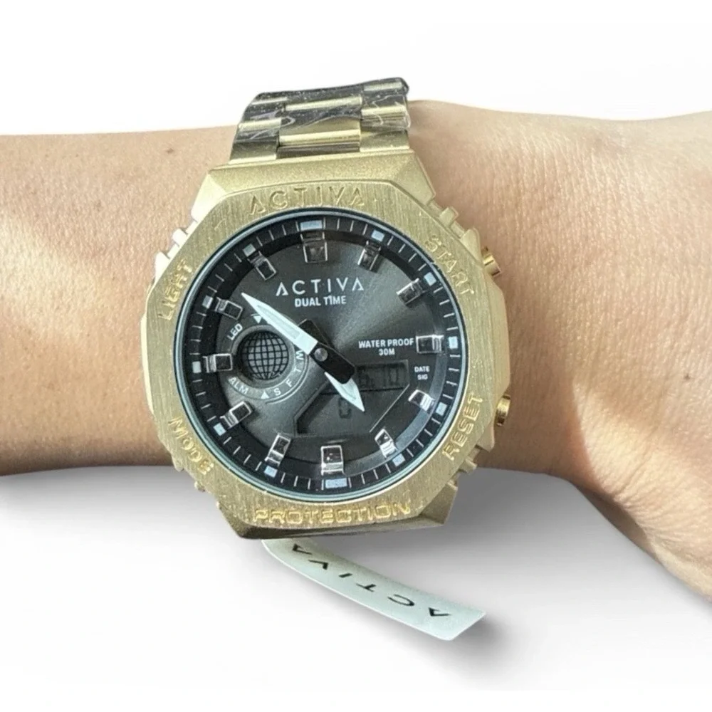 Activa Signal X Invicta ACWM423-007 Gold Digital Watch 45.5mm LED‎ 30M New